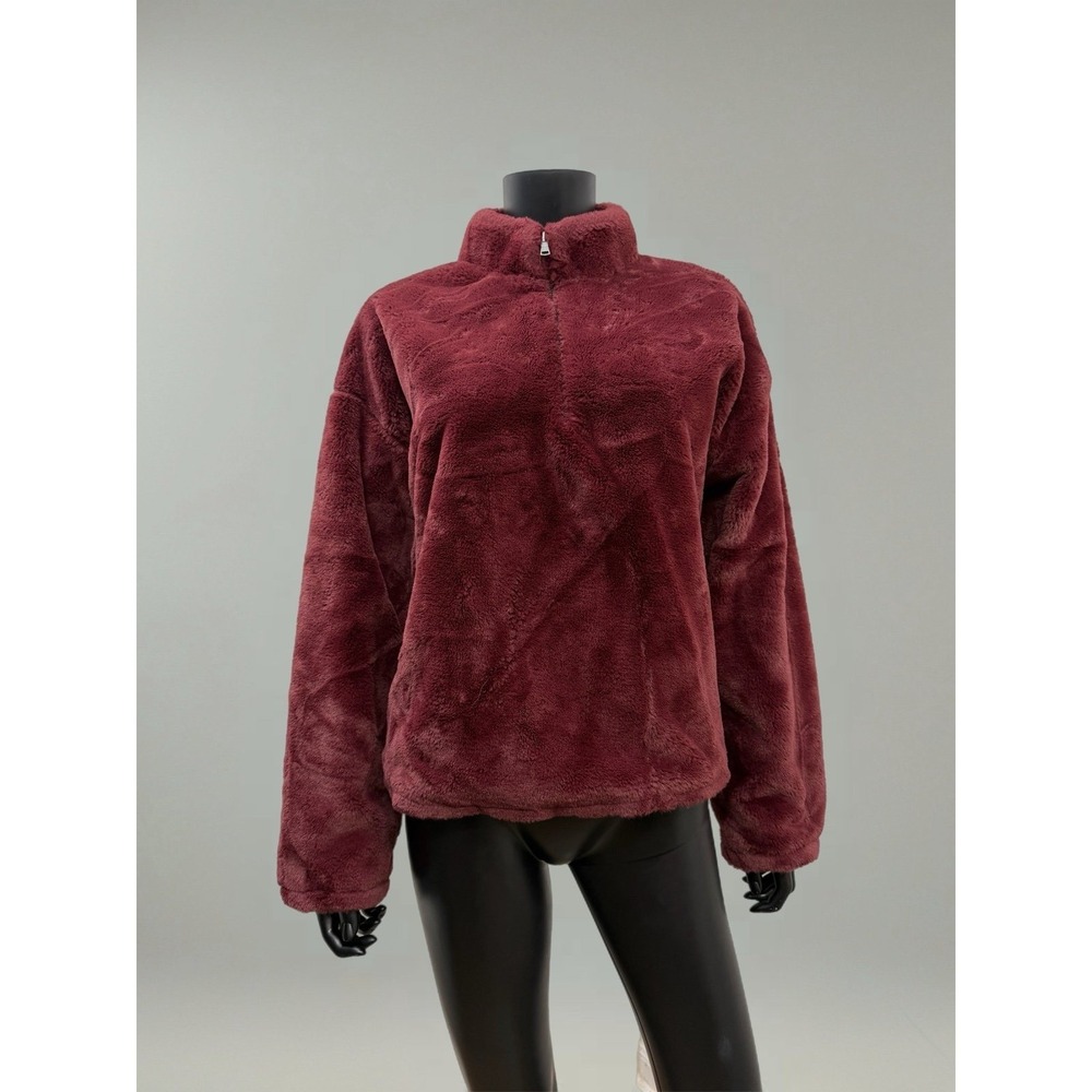 A New Day Burgundy Plush Fleece Pullover Half Zip Jacket Women's Medium